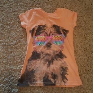 Girls neon pink dog with glasses shirt